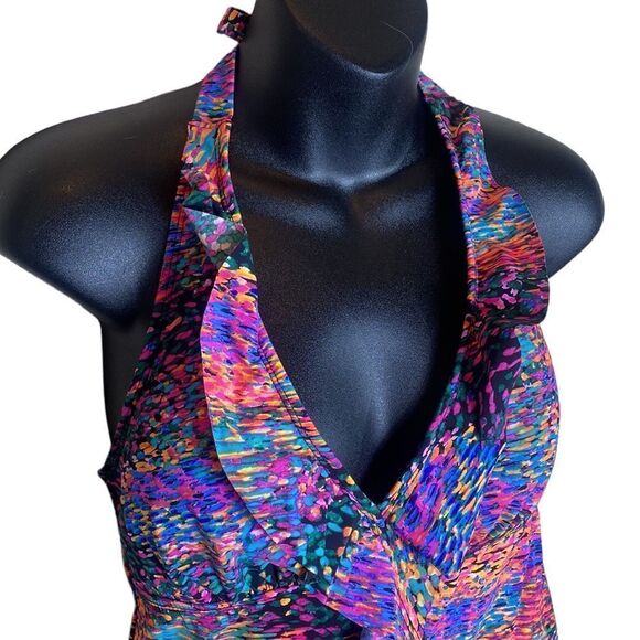 Spanx assets women’s medium colorful glamour ruffle tankini halter top slimming - Picture 2 of 4